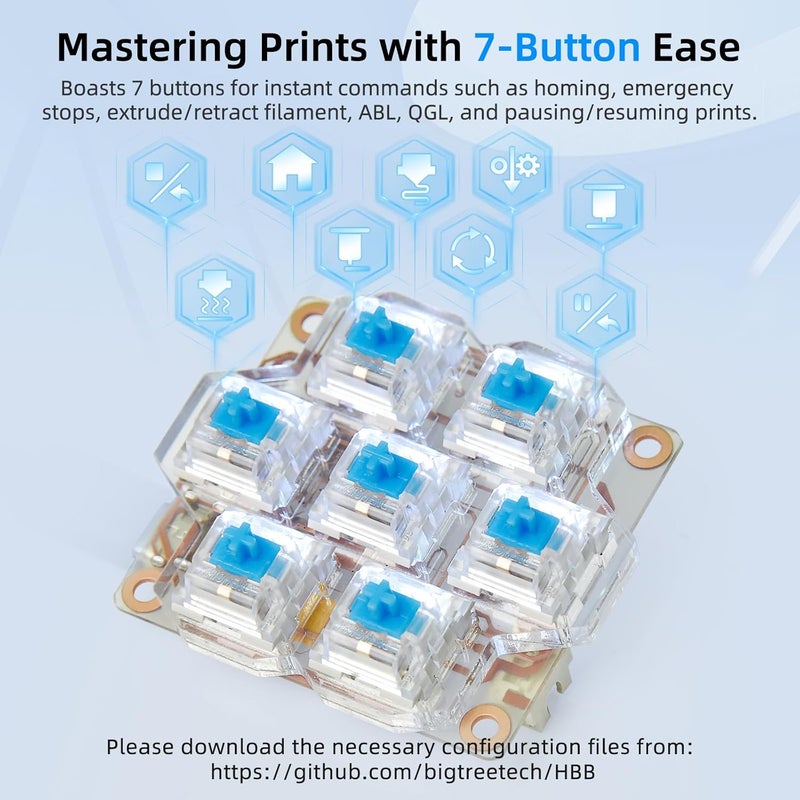 BigTreeTech HBB Fe Hot-Key Button Board Quick Control Keyboard with Preset Keys and RGB Lighting for Klipper Voron2.4/Trident/Switchwire 3D Printer Fit for BTT Pi 1/2 Manta M8P KNOMI, Transparent PCB - Image 2